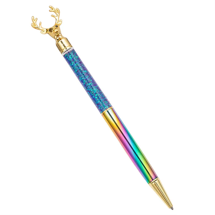 Ready to ship ! Factory price customisable metal pens stationery luxury New Design Bling Bling Colorful Writing Click ballpoint pen with logo
