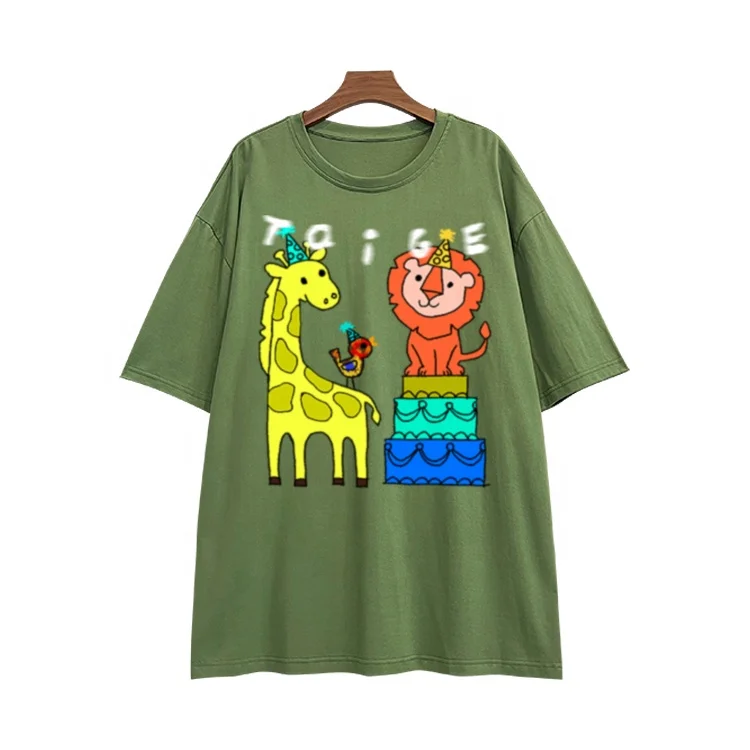 High quality custom logo oversized 100% cotton digital printing O-neck green casual men t-shirts with print