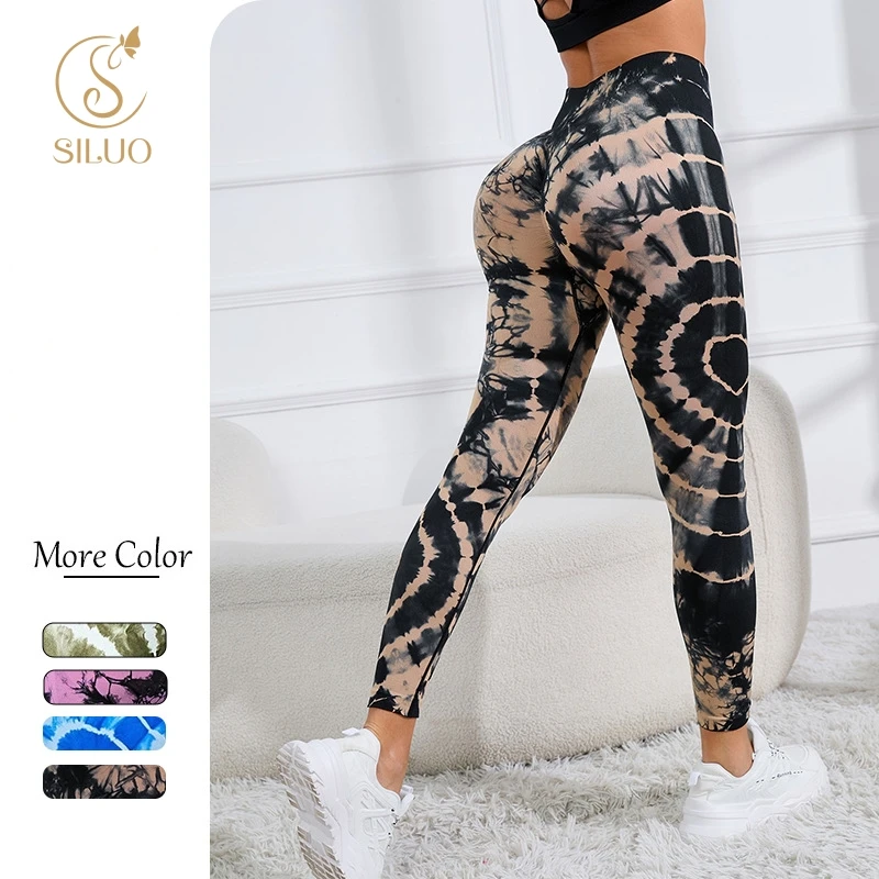 New Style High Waist Tie Dye Pants Gym Workout Tights Custom Logo Women Scrunch Butt Seamless Tie Dye Yoga Leggings