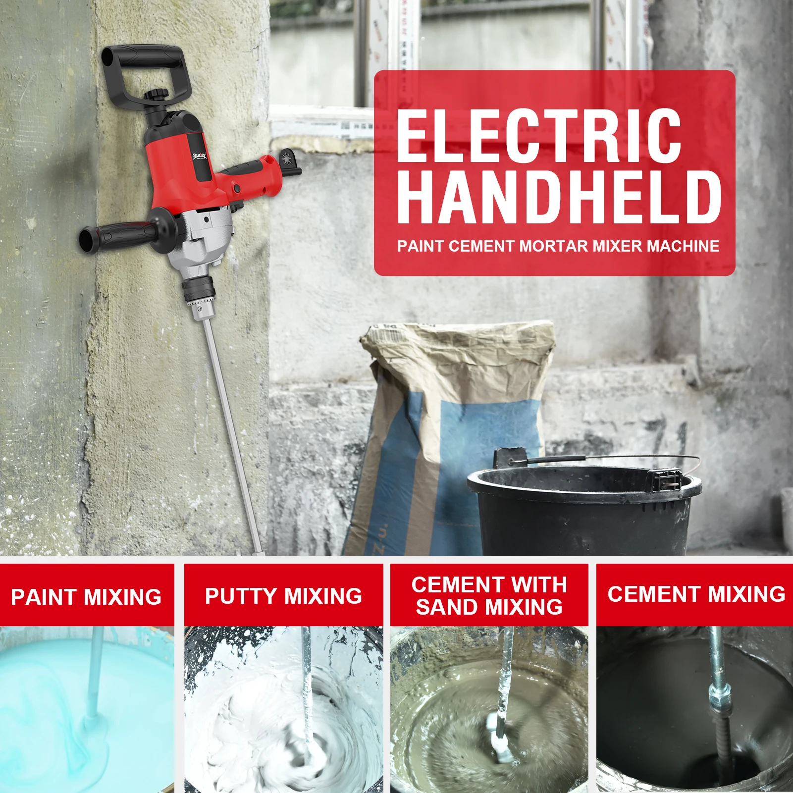 Burley 850W Hand Held Electric Drill Paint Mixer For Mixing Paint Putty Cement