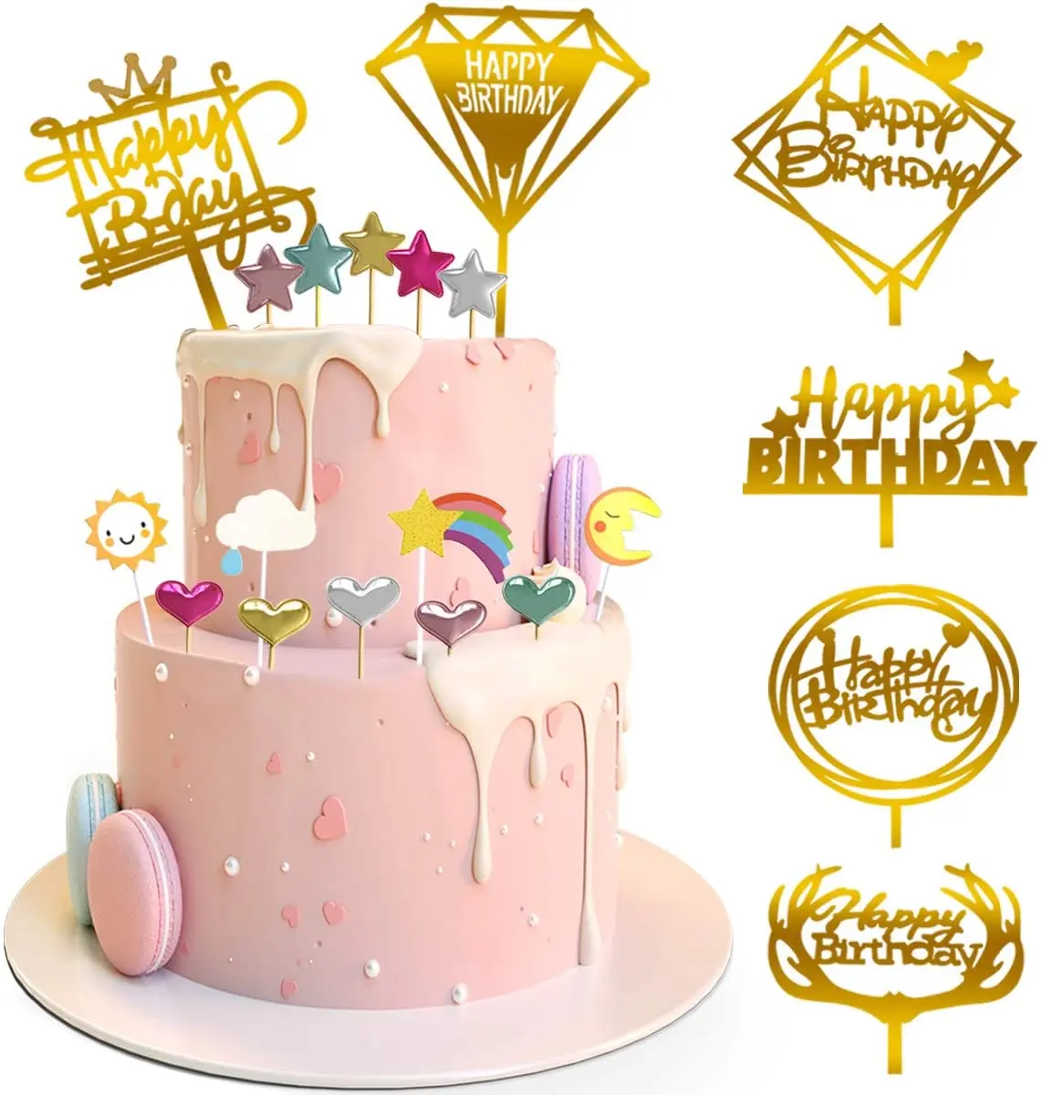 Birthday Cake Top Hat Happy Birthday Cake Decoration Party Props Golden Glitter Happy Birthday