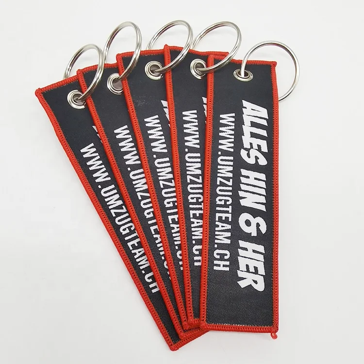 Wholesale Fashion Design Custom Fabric Woven keychain Logo Patch Keyring Textile Embroidered Short Lanyard Keychains