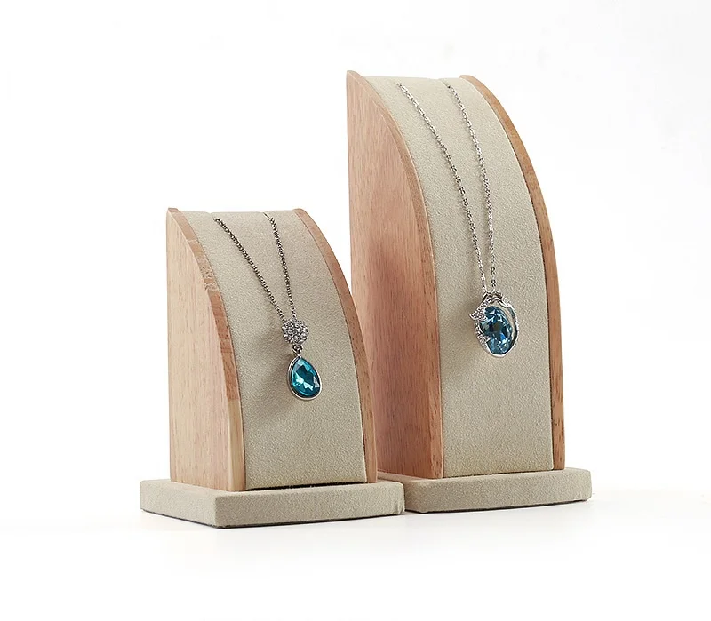 Custom Pu Leather Suede Display Glass case Acrylic Stand Card Set Gold Thin Film Jewelry Necklace Show Bust Plate