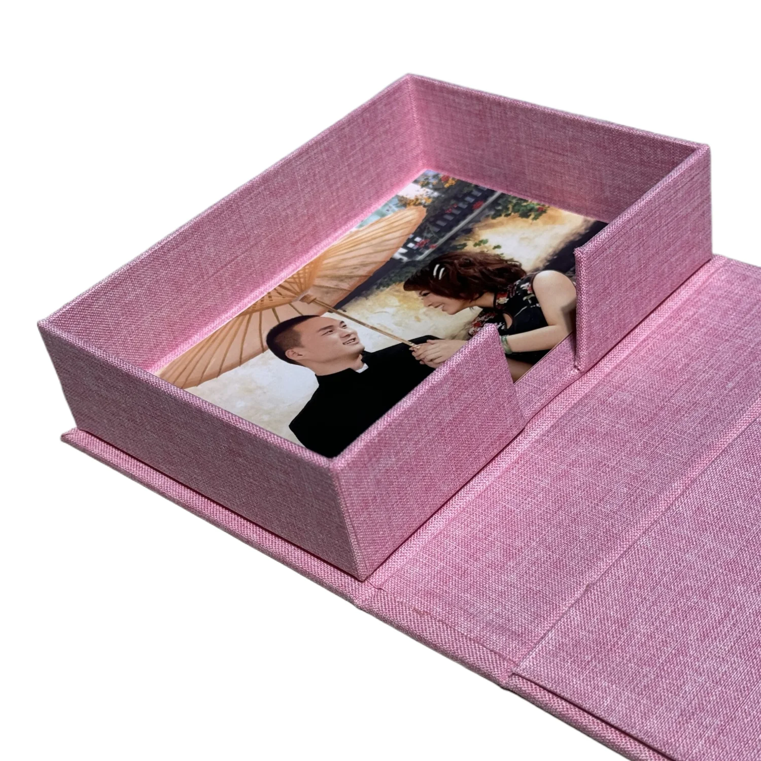 factory custom fabric velvet cloth linen portrait photo print album ribbon storage gift box for mat board