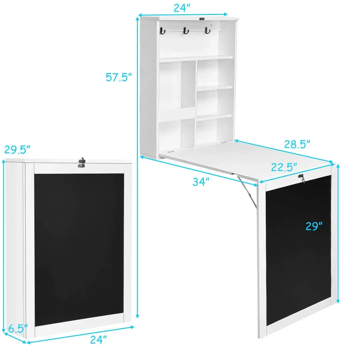 Wall Mounted Fold Out Writing Floating Computer Desk with storage