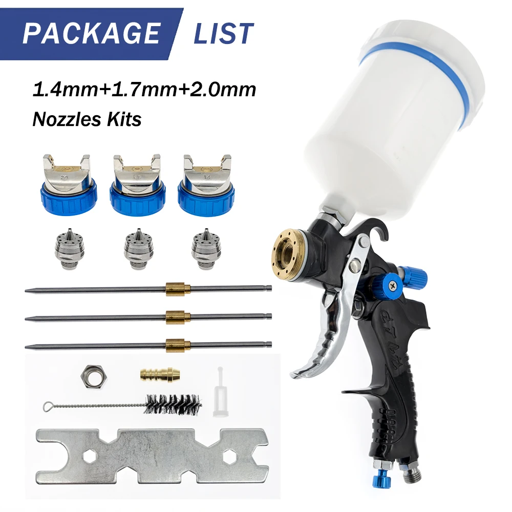 High Quality Professional HVLP Spay Gun Set 1.4/1.7/2.0mm Stainless Steel Nozzle Gravity Airbrush For Car Painting