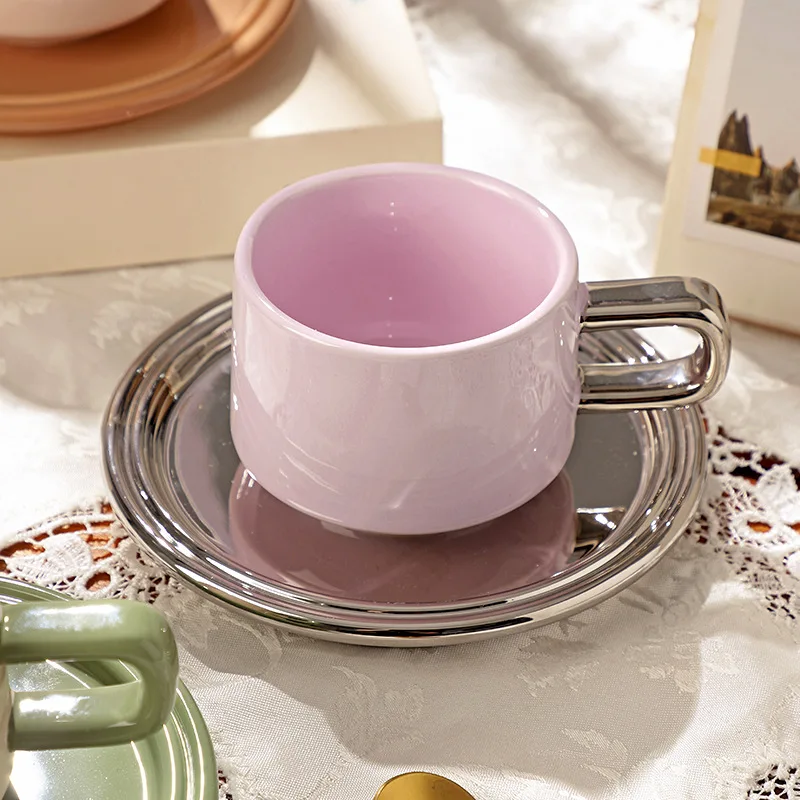 Drop Shipping Light Luxury Ins Interesting Contrast Color Ceramic Coffee Cup Simple Afternoon Tea Ceramic Coffee Cup And Saucer