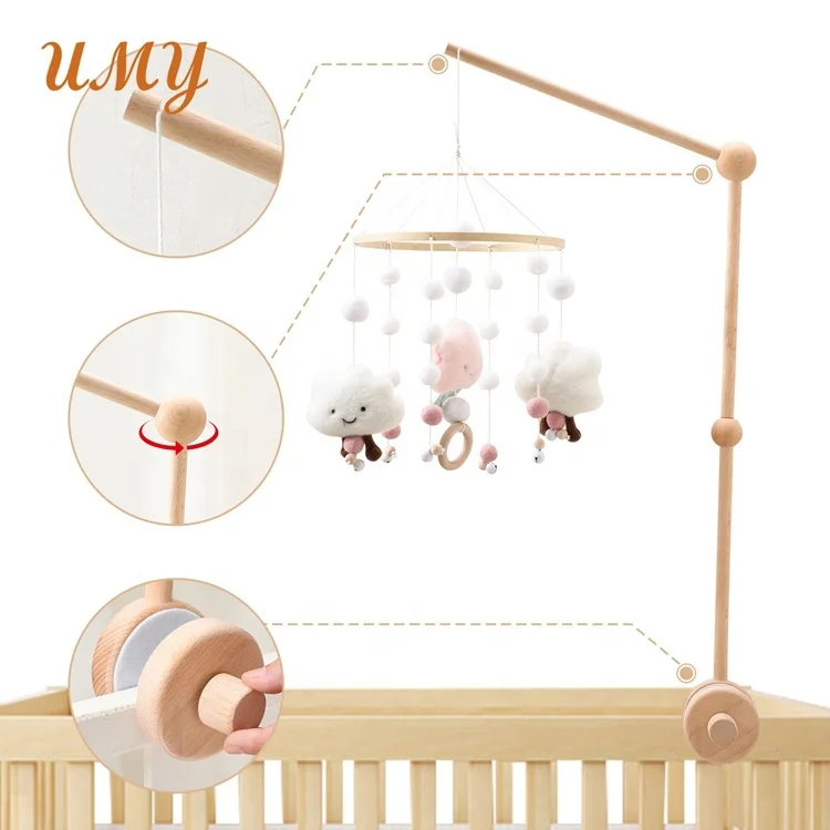 Деревянные погремушки Монтессори для детской кроватки, скандинавские мобильные погремушки для детской кроватки, с музыкальной рамкой, подставка-держатель для кровати