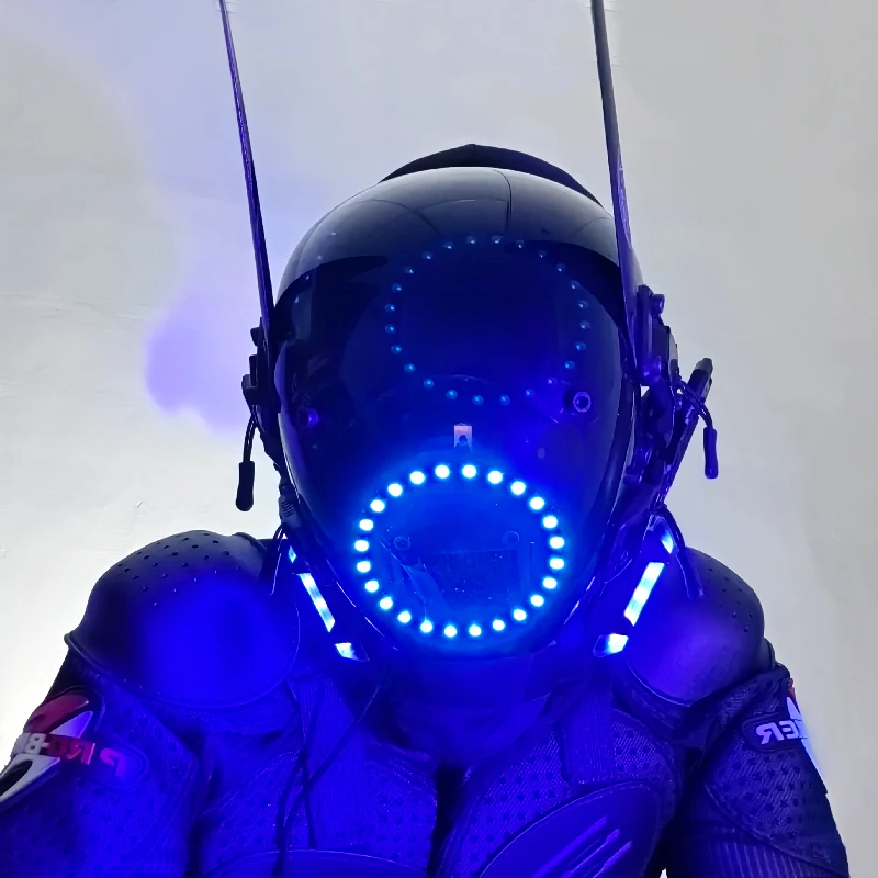 Cyberpunk mask with round lamp braids. Cosplay masks are the same for men and women. Sci-fi gear handcrafted mask helmet.