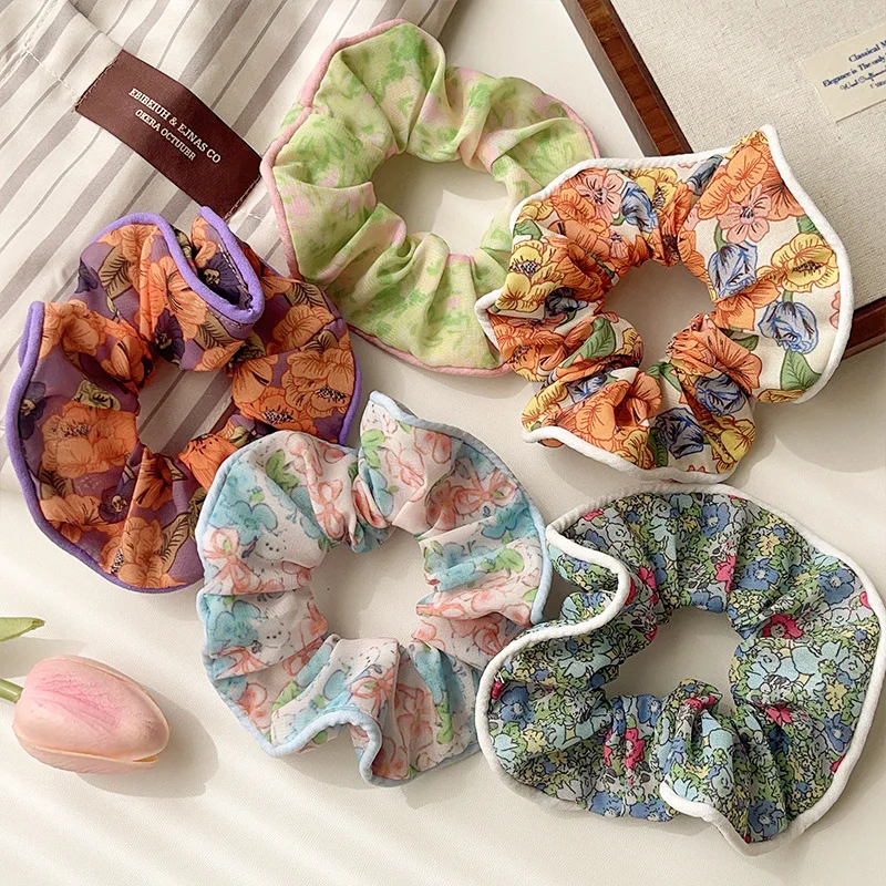 Popular girls  floral elastic rubber hairband princess sweet hair ties  ponytail holder Girls elegant flower hair scrunchies