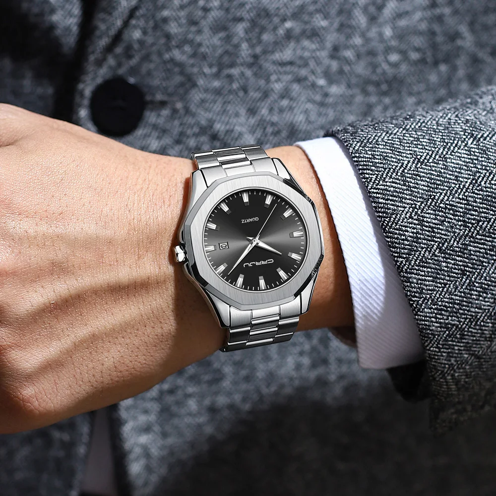 Crrju watch 5004 luxury guangzhou men hour hot sale Stainless steel band water resist Calendar Simple business watch kit