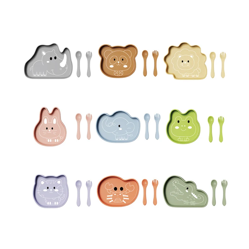 New Wholesale Bpa Free Baby Mat Feeder Cup Spoon Kids Divider Silicon Dishes Feeding Set For Baby Suction Bowl Silicone Plate