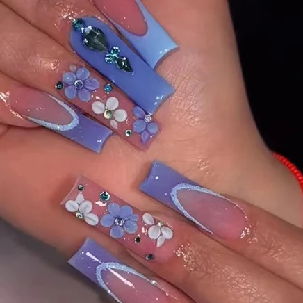 New Variety Of Styles Global Hot Selling French Press On Nails Silver Deer Grace Pink Glittery Long False Nails with Deer Charm