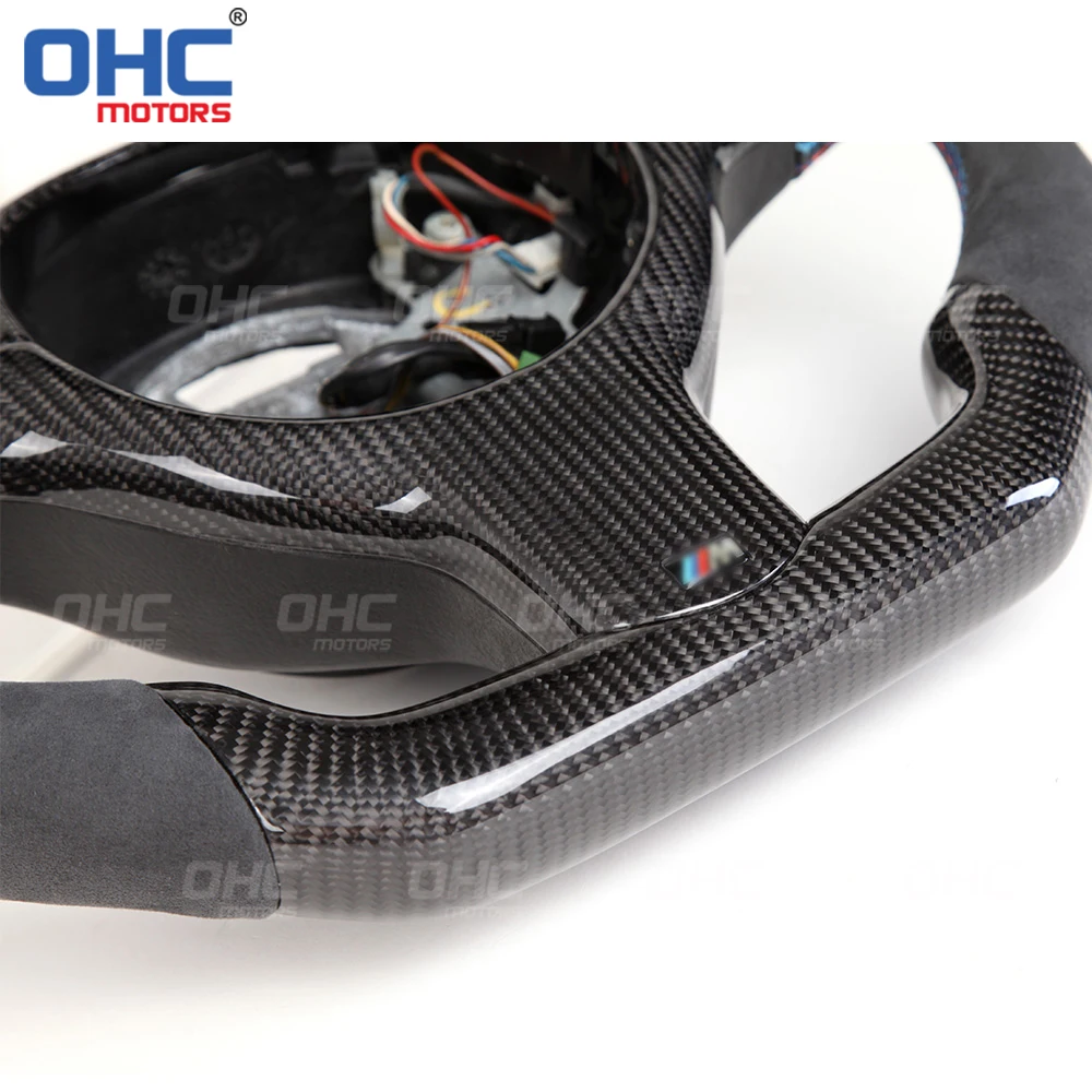 Китайский поставщик OEM алькантара с 3 спицами для bmw e46 2001 1998 рулевое колесо из углеродного волокна строчка красной линией