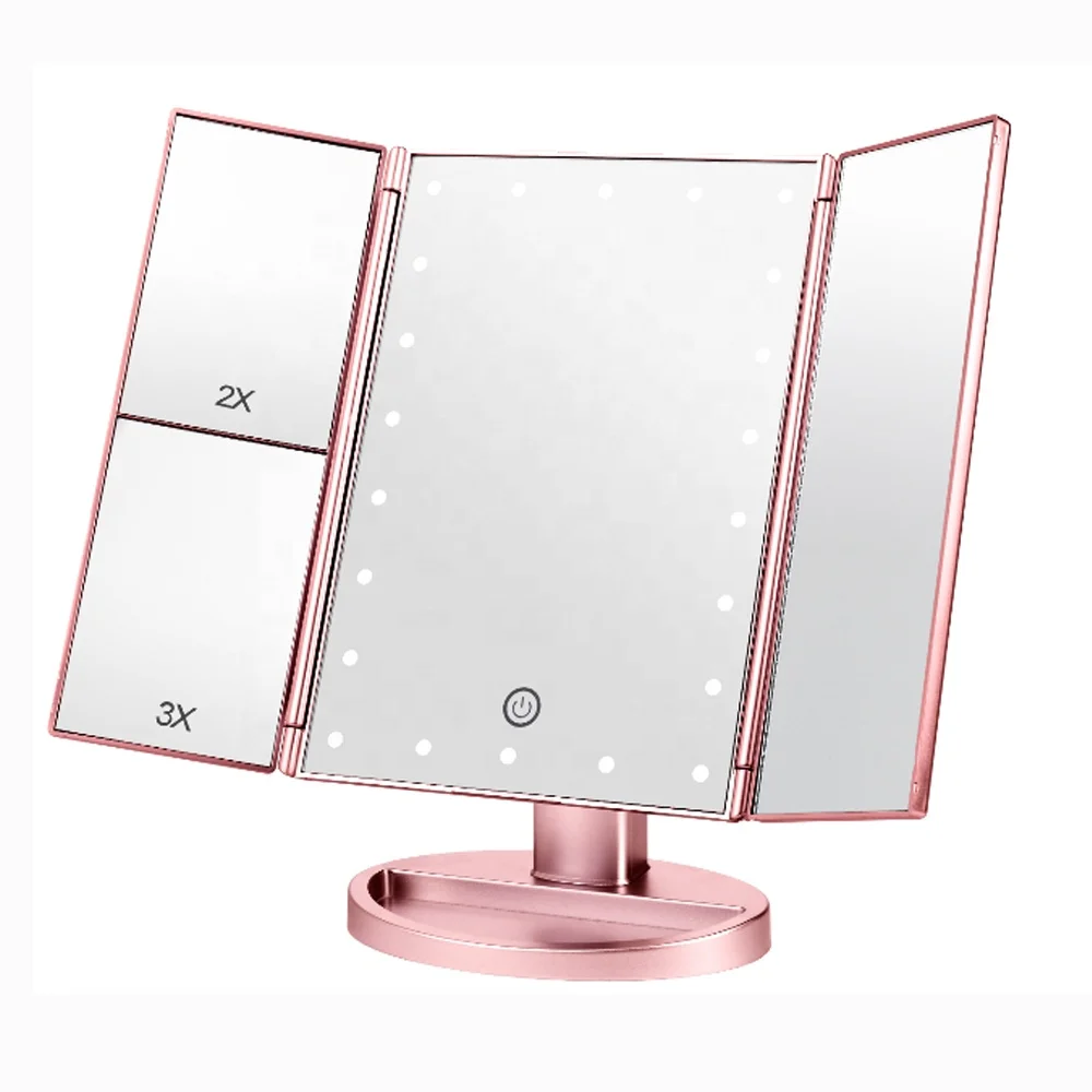 Women Gift Makeup Mirror Vanity Mirror with Lights,2X 3X Magnification Lighted Makeup Mirror,Touch Control Trifold Makeup Mirror