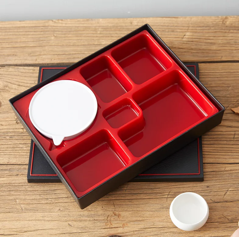 Premium 6 Compartment Traditional Extra Large Bento Box with Soup Insert