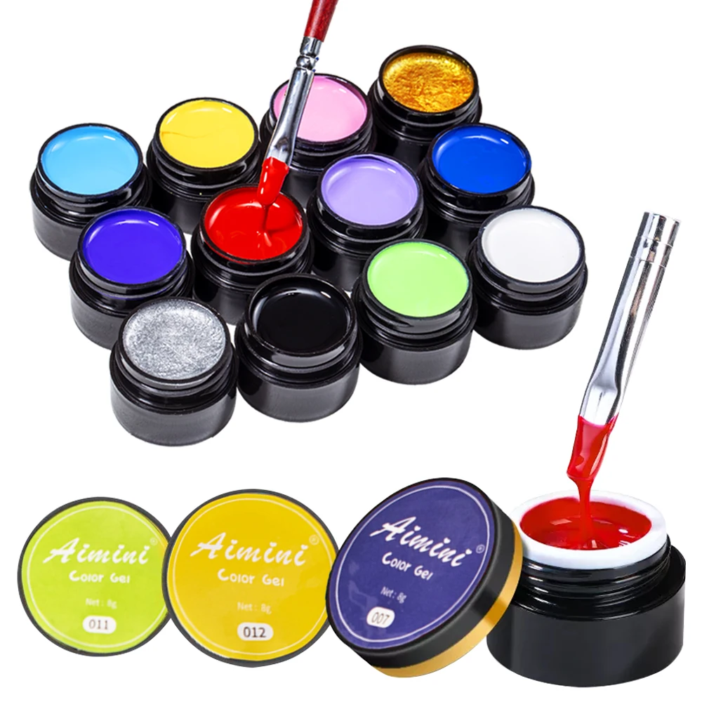 Color Gel Paint UV Nail Gel Set Soak Off Nail Art Led 12 Colors Glitter Pure Painting Gel Nail Polish