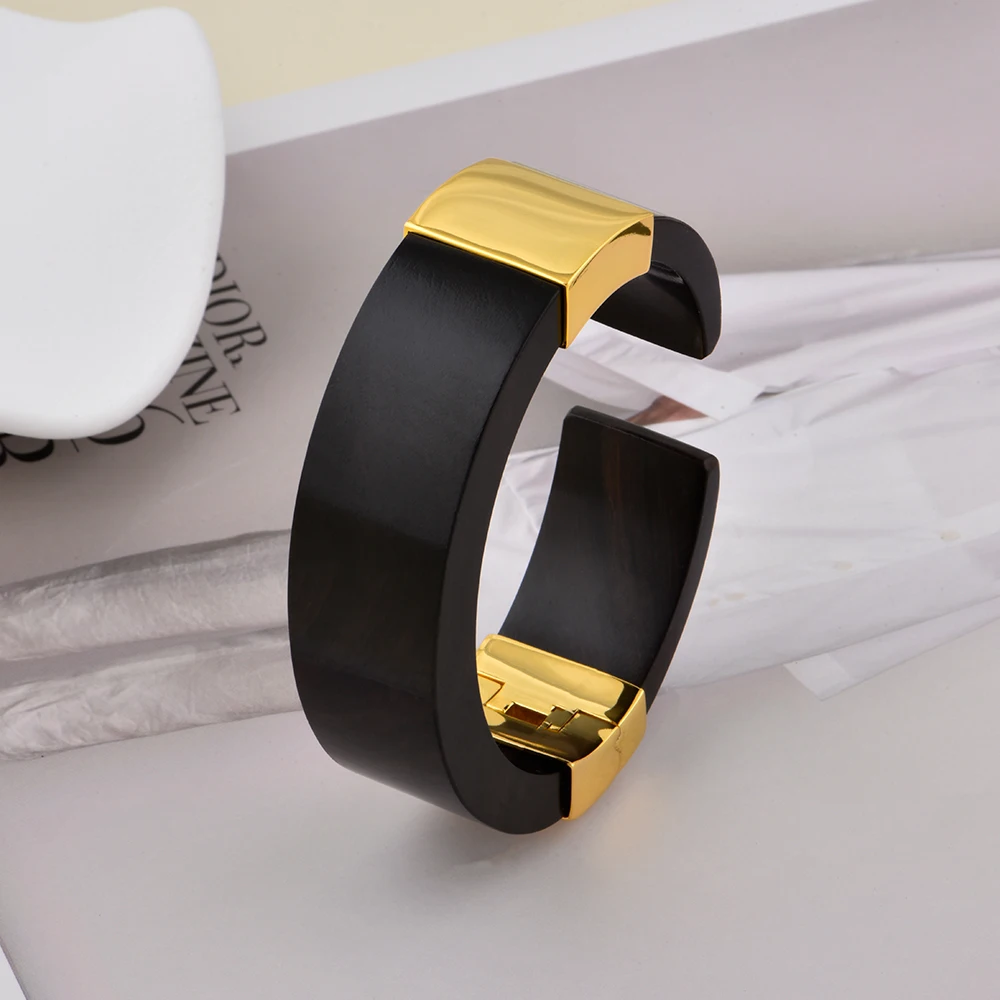 ChinChin Big Vintage Chunky Copper Bangles Jewelry Women 18k Gold Plated Brass Black Ebony Adjustable Cuff Bangle For Women