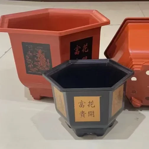 Wholesale Imitation Ceramic Thickened High Hexagon Plastic Flower Pot