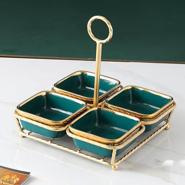 
Glazed ceramic dried fruit dish European style ceramic dessert dish Ceramic lattice string plate 