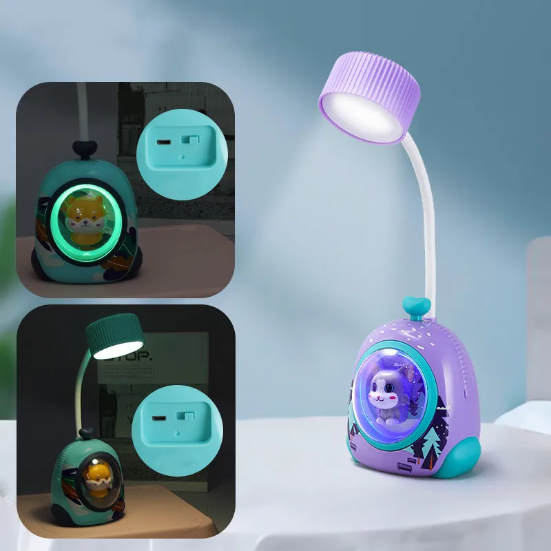Carton Usb Rechargeable Flexible Eye-caring Cute Table Night Light Swith Control Portable Reading Led Table Lamp For Children