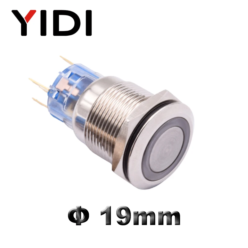19mm LED Light Momentary Switch Latching Illuminated Metal Push Button Switch Stainless Steel White Red Green Blue Spdt 1NO 1NC