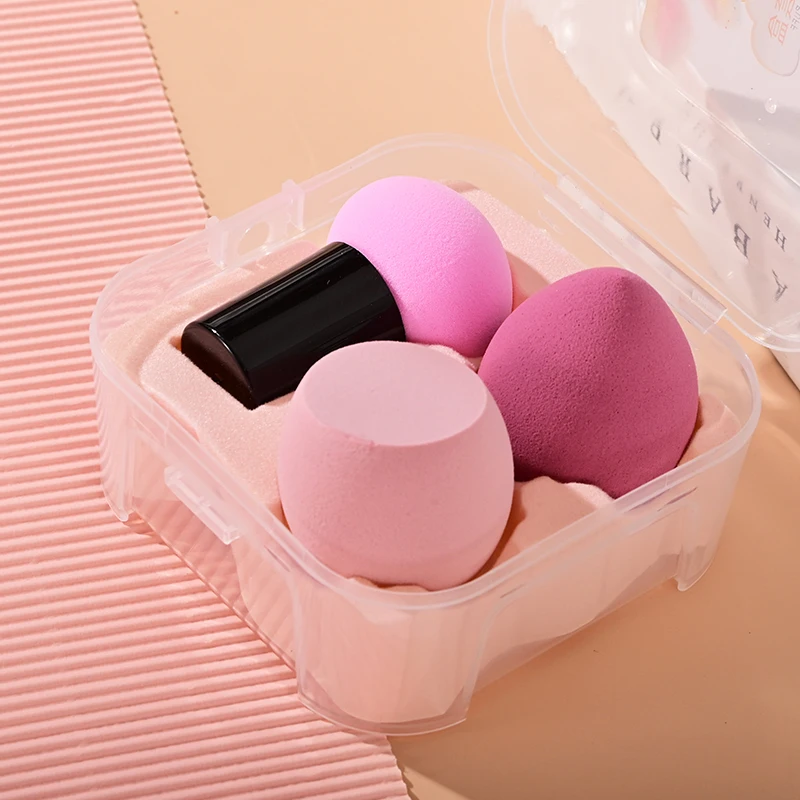 in stock wholesale 3pcs set powder puff makeup sponge beauty blenders sponge set with clear box packing