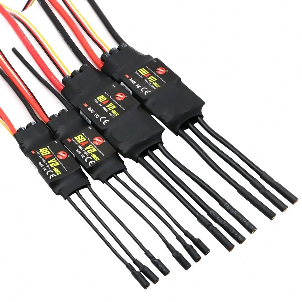 Бесщеточный бесщеточный контроллер скорости ESC 40A 50A 80A 100A V2 Дрон 2-4S с BEC/UBEC для Радиоуправляемый квадрокоптер вертолет