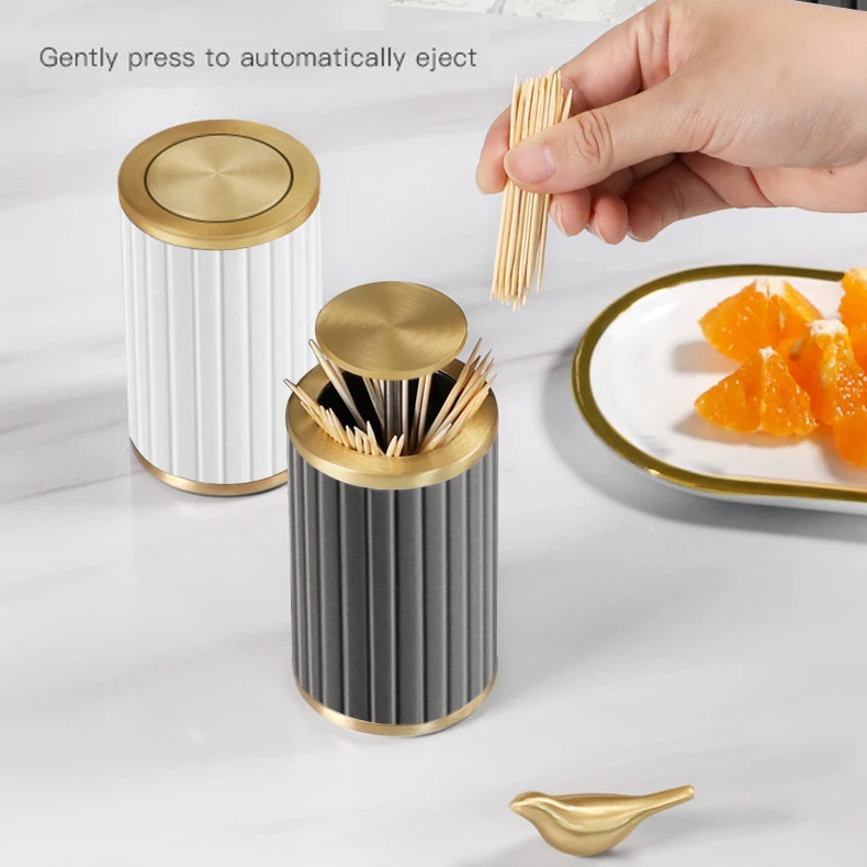 Creative Unique Automatic Pressing Modern Self-pressing Toothpicks Holder Metal Leather Storage Case Container Dispenser