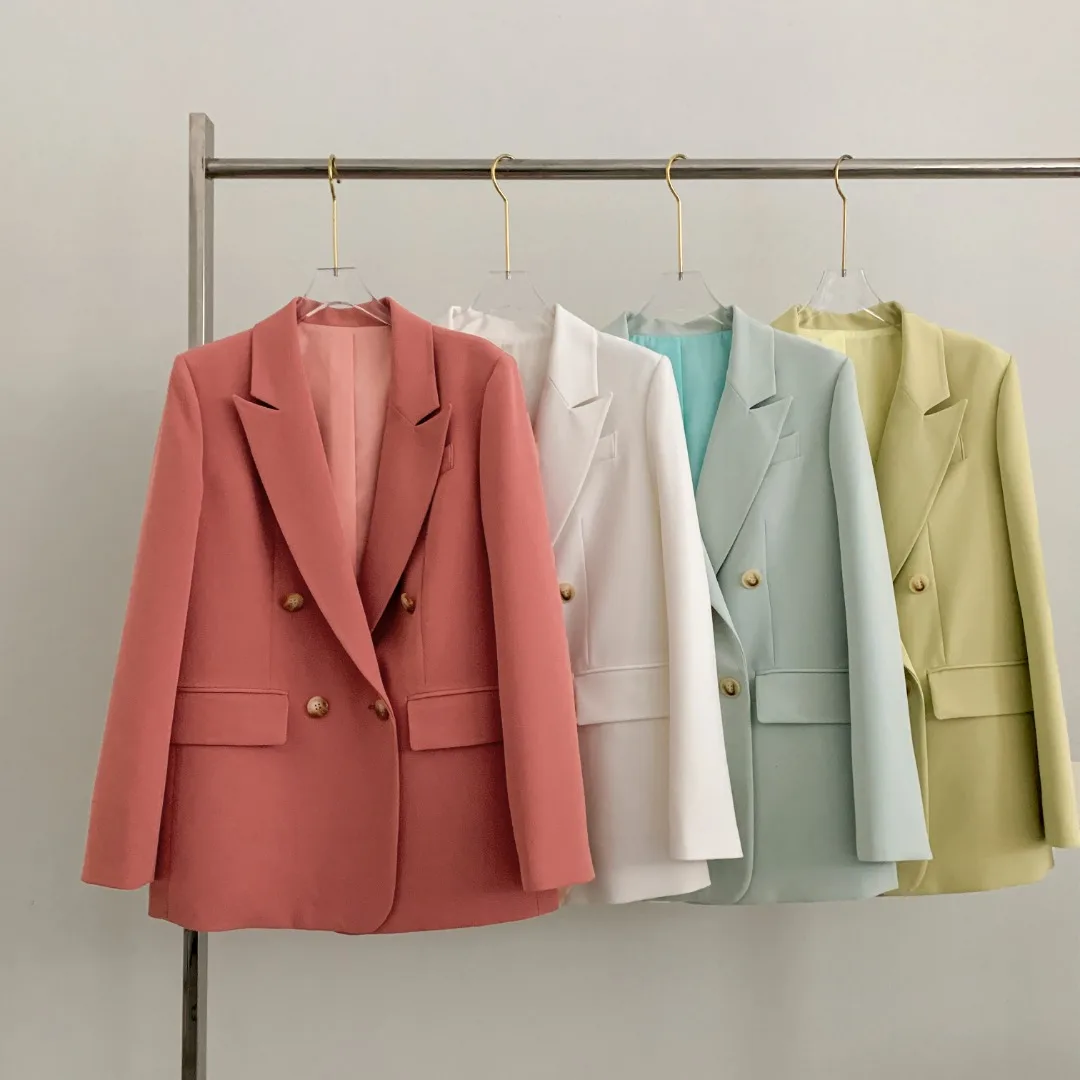 
Wholesale Double Breasted Women Casual Fashion Solid Blazers Ladies Blazers And Coats 