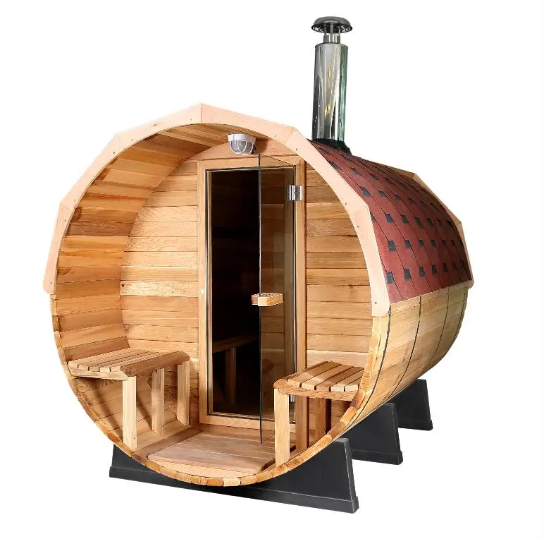 Cheap 6-8 Person Panoramic Wooden Steam Barrel Outdoor Sauna