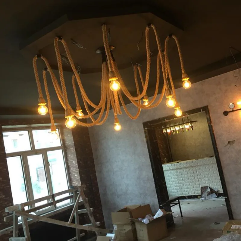 Hot Sale Industrial Chandelier Six Ten Heads Hang Light Creative Restaurant Bar Shop LED Rope Pendant Light