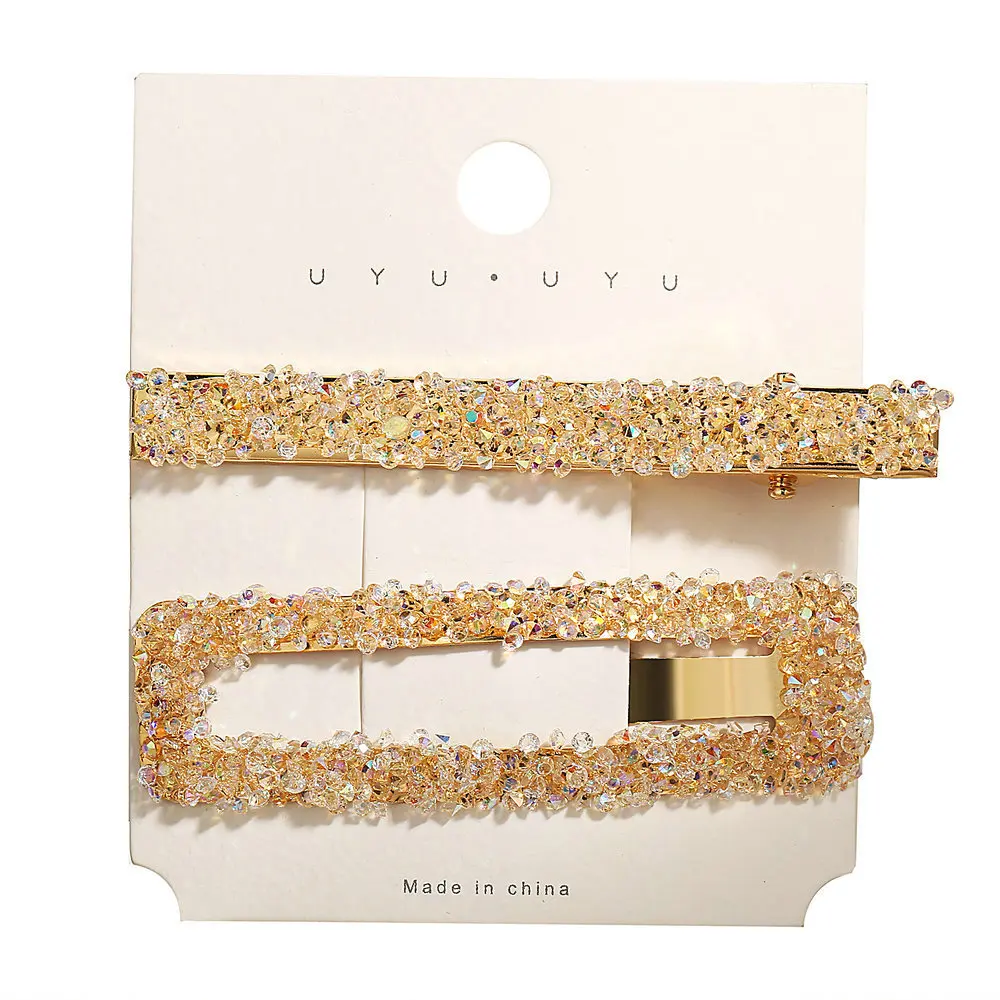2pcs/set New 2021 Korean Fashion Hair Clips Golden Rhinestone Hairpins For Women Outdoor Hair Accessories