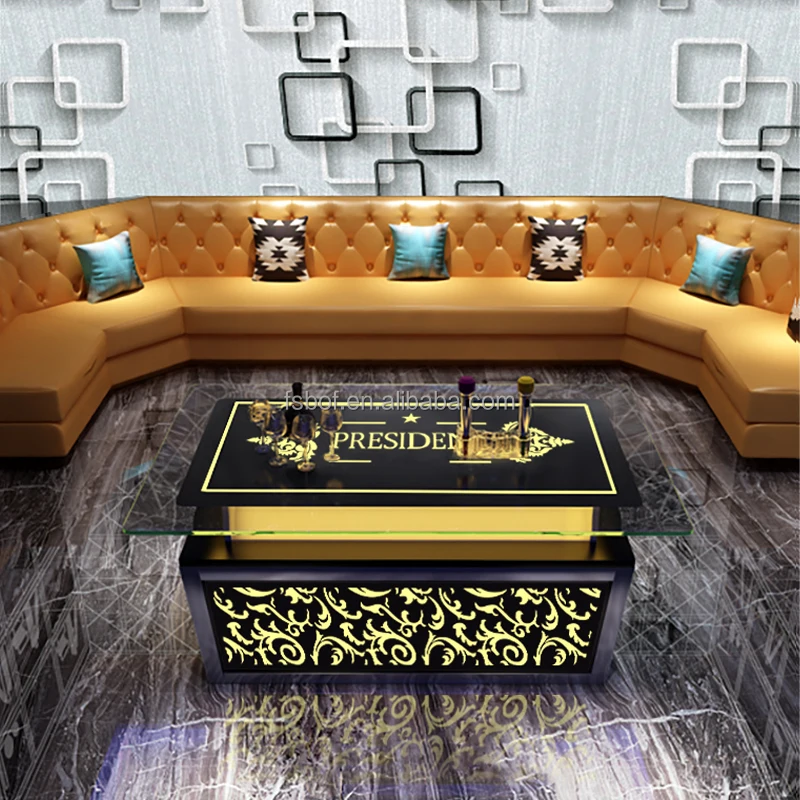 KTV sofa custom bar home corner U shaped box European-style special luminous coffee table combination beer shop night club sofa