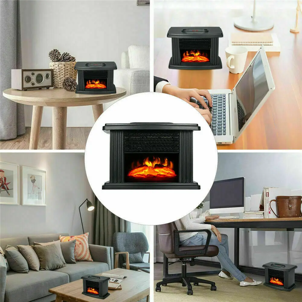 Portable Electric Fireplace LED light 1000W Mini Size Flame Heater Indoor Small Tabletop Fireplace