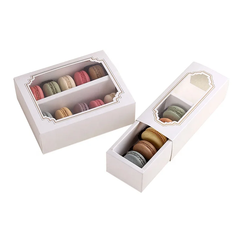 Macaron Boxes 15 Pack Macarons Containers with Clear Window for 5 Macarons Biscuits or Mini Donuts Cake Paper Container for Gift