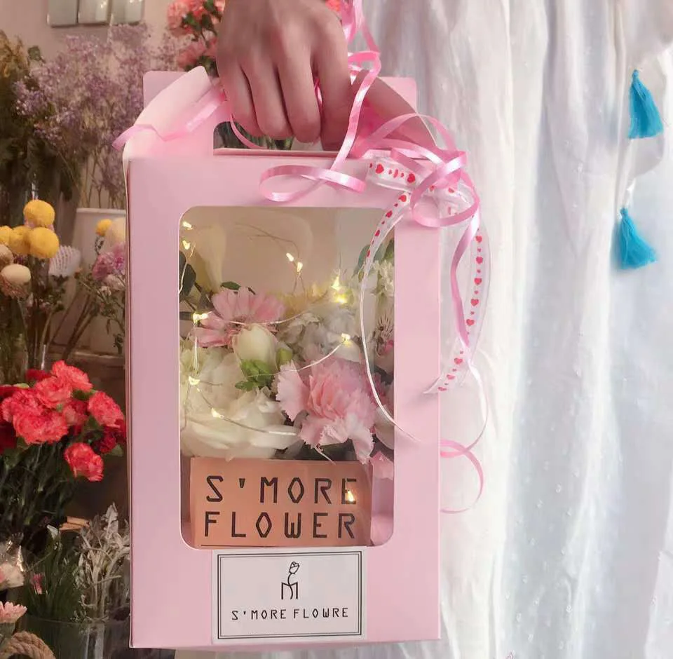 Flower PVC Transparent Window Bag Flowers Hand Bags Gift Paper Bag Packaging Rose Flower Bouquet Box