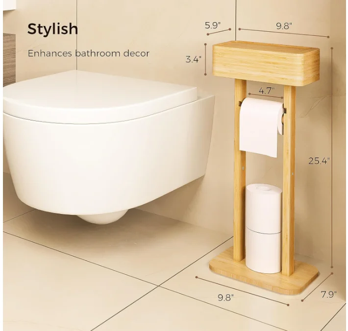 bathroom paper holder storage organizer rack Bamboo Wood Shower Caddy Bathroom Corner Shelf