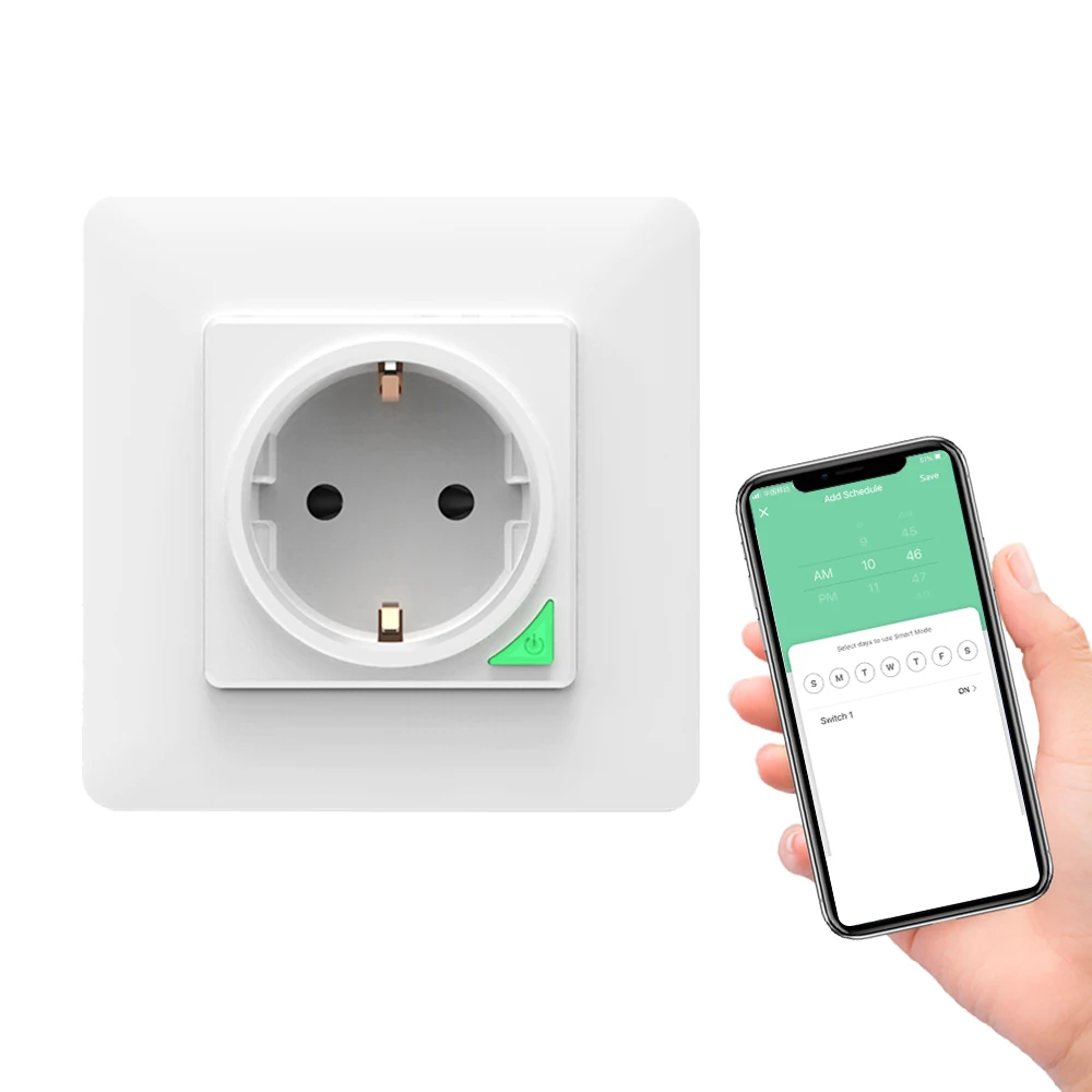 Tuya Smart Life EU Standard 16A Smart Wifi In Wall Socket Outlet Plug Timer Switch with Power Monitoring Alexa Google Home