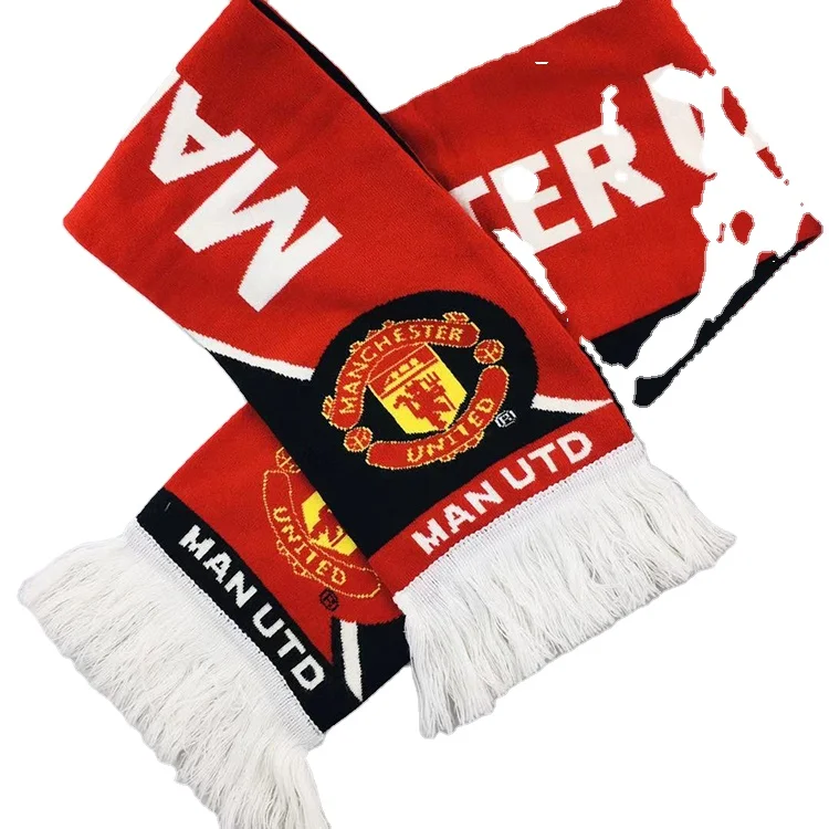 Double layer custom knitted jacquard 100% Acrylic soccer Club fan scarf football game scarf for fans