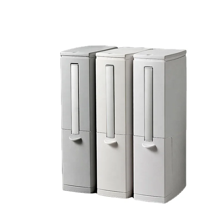 2 In 1 Slim Plastic Waste Garbage Trash Bin With Lid And Toilet Brush