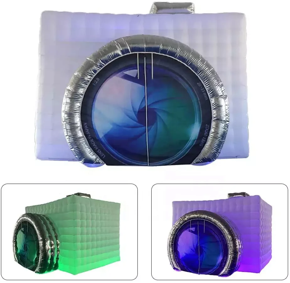 Camera shape portable inflatable vogue photo booth tent in gold white black