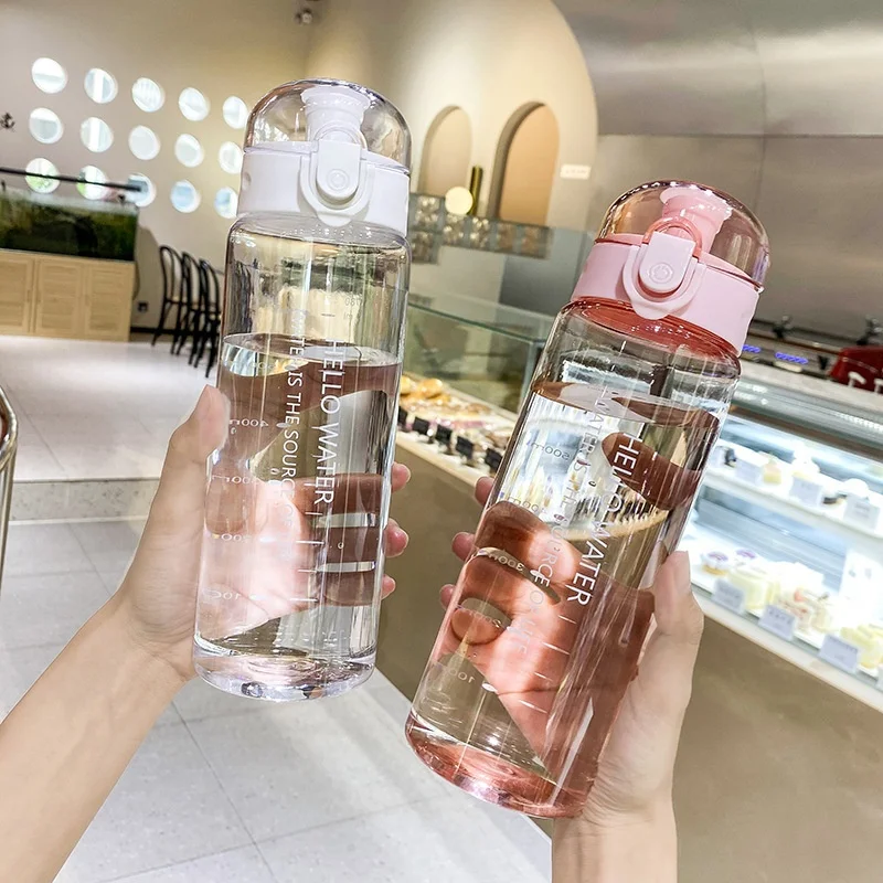 780ml Plastic Sports Water Bottle Leak-proof Tea Coffee Transparent Cup Motivational Workout Waterbottle