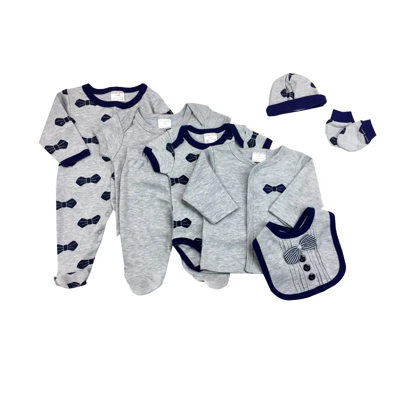  Organic cotton newborn baby clothes rompers 8-pieces mittens socks hat bibs