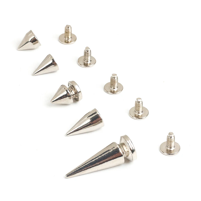 All types of Decorative Mini Punk DIY Accessories Screwback Custom Logo Metal Cone Spikes and Studs Rivets for Leather Clothing