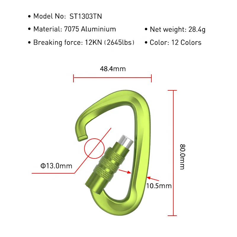 Custom Logo Aluminium D-Shaped Carabiner Hooks for Hammock Camping Hiking Auto Locking Carabiners