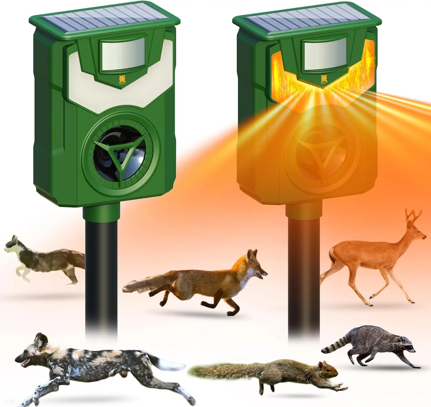 Outdoor Solar Animal Repeller Ultrasonic Monkey Repeller Devices with Motion Sensor and Flame Light Deer Wild Animal Repellent