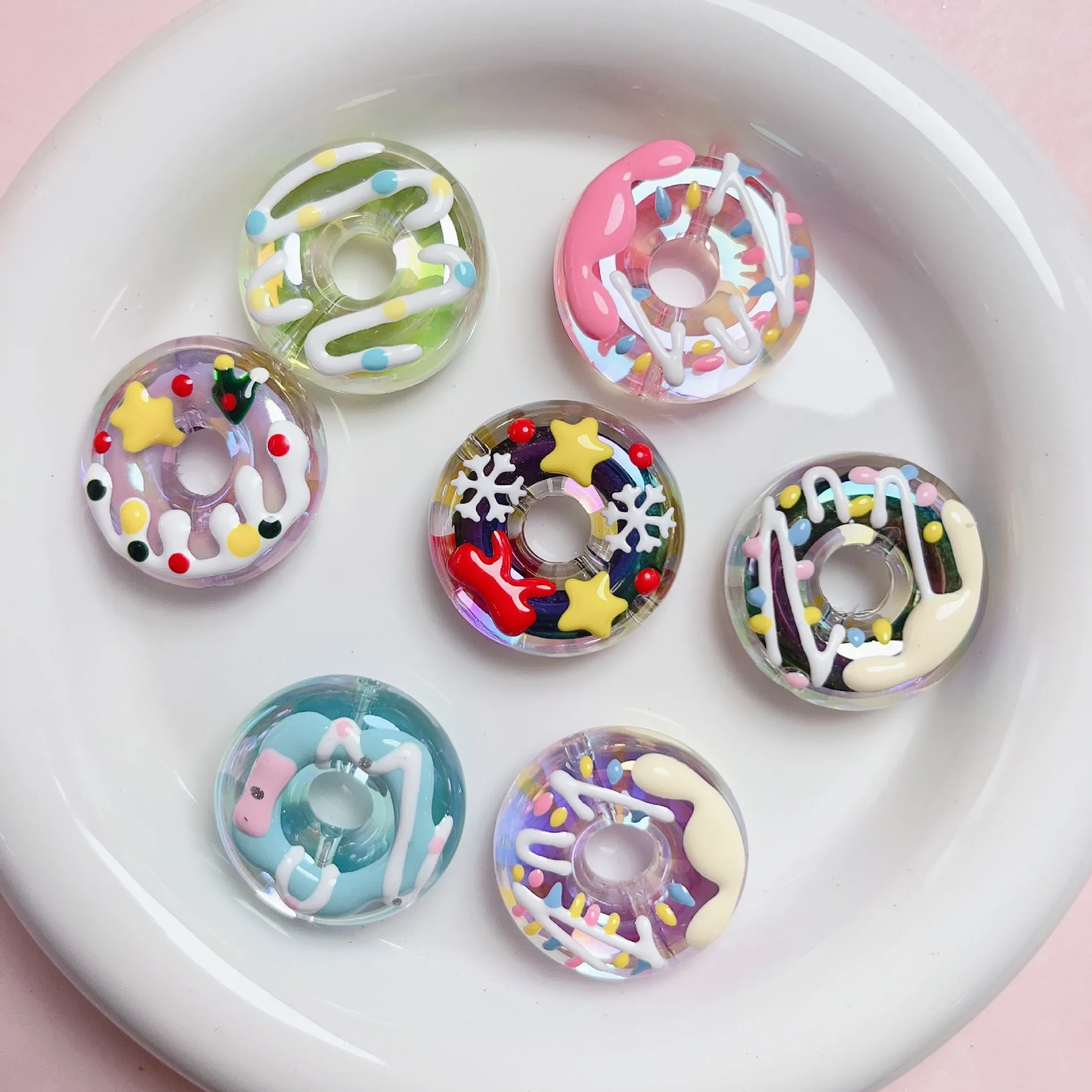 Hand-painted sugar heart donut acrylic beads diy mobile phone chain keychain beaded material jewelry accessories wholesale 5pcs
