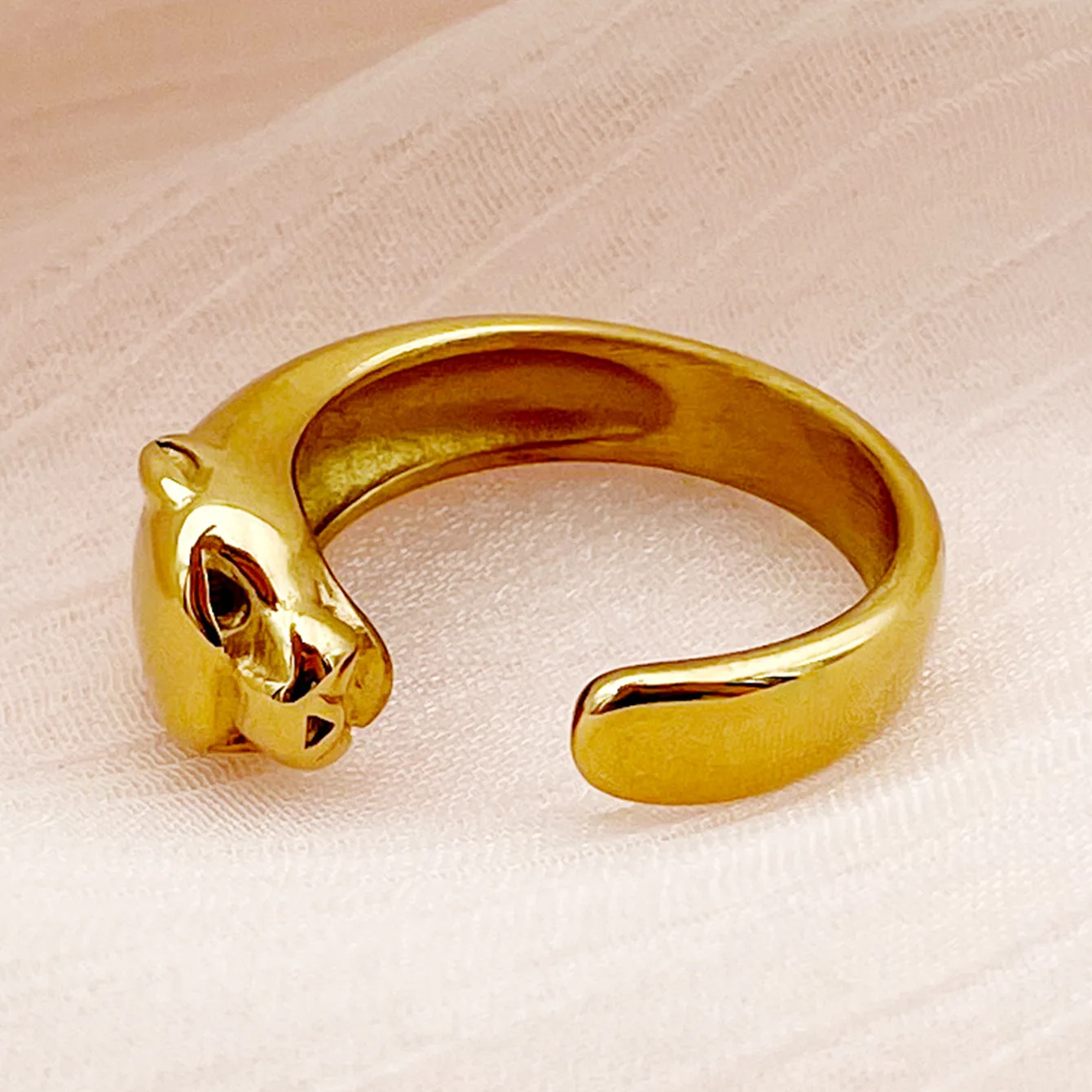 Design Jewelry Cool Animal Open Enamel Finger Ring PVD 18K Gold Plated 316L Stainless Steel Leopard Head Ring
