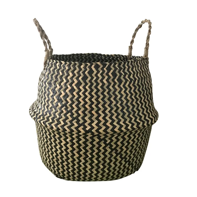 
Flowers Pots Wavy Middle Diameter 32 Straw Woven Folding Planters Seaweed Baskets Handle To Store Dirty Clothes Flower Bas 